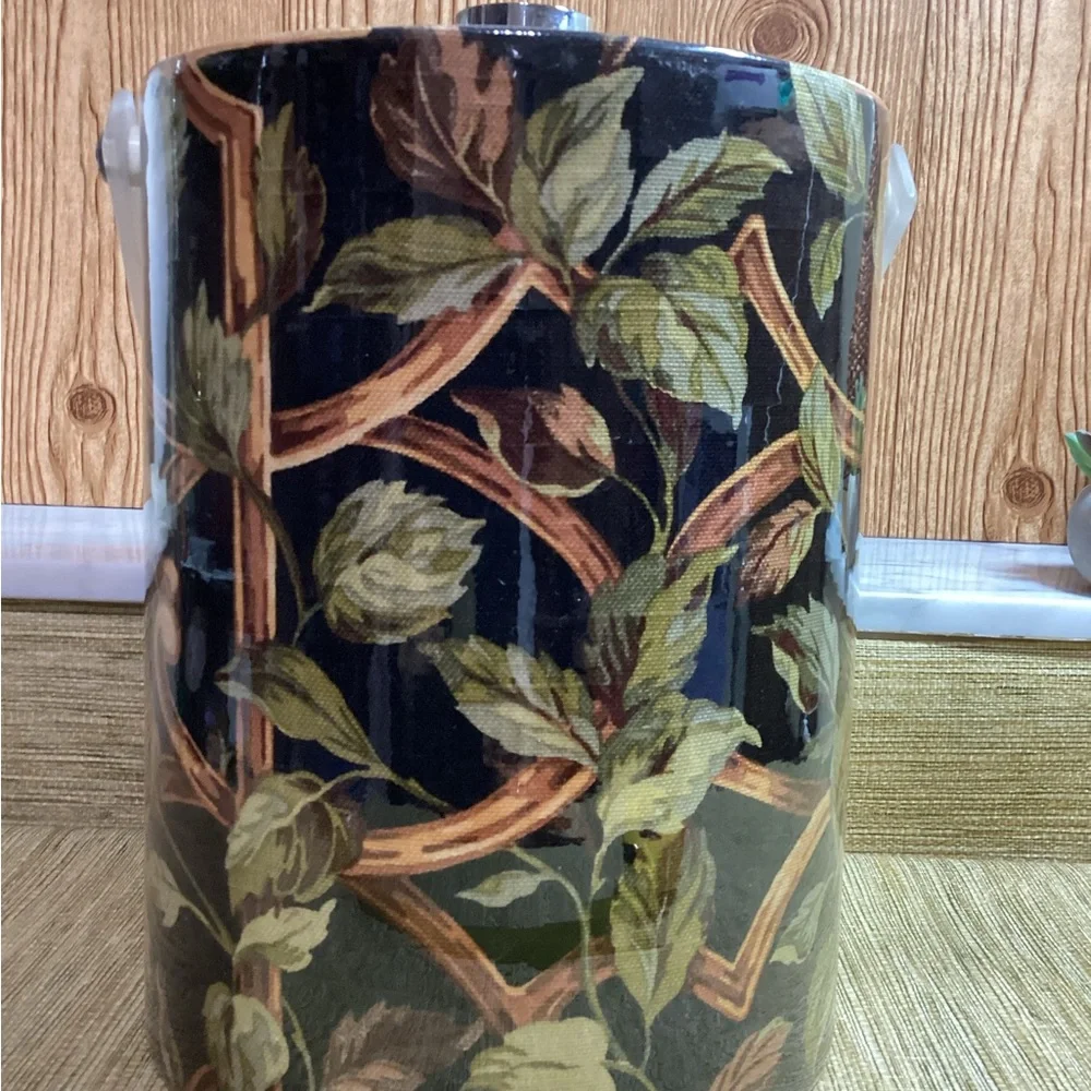 Vintage MCM Large Ice Bucket with Handle Acrylic lid Vine Print Made in USA